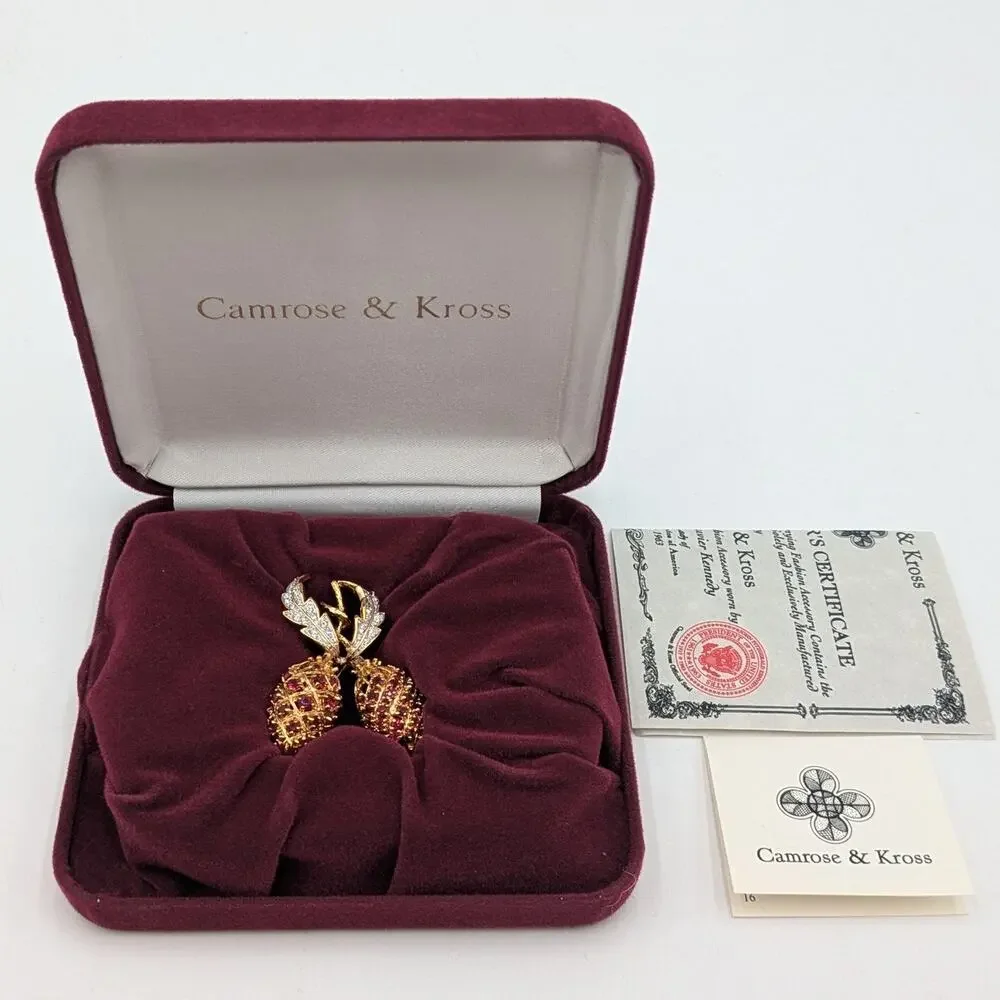 VTG Camrose & Kross Jacqueline Kennedy Swarovski Crystal Berry Pin Brooch w/ COA